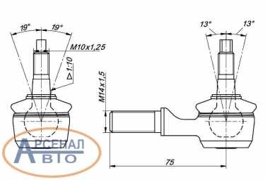Эскиз с размерами хвостовика рычага КПП
