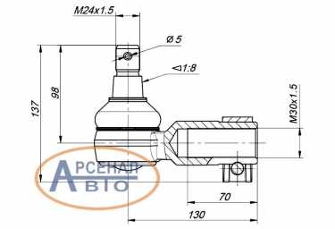 Схема и размеры наконечника тяги поперечной КамАЗ