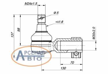 Чертеж наконечника тяги продольной левого КамАЗ-4310