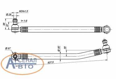 Схема и размеры тяги рулевой КамАЗ продольной